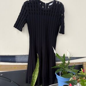 Milly Black Ribbed Midi Dress with Cutout Detail